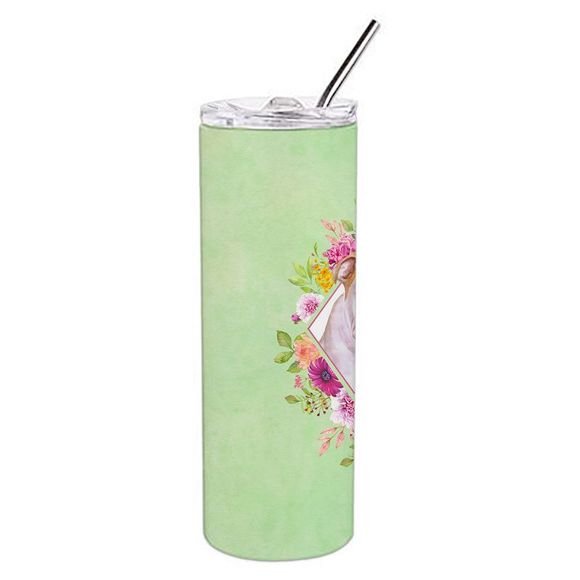 English Bulldog Green Flowers Stainless Steel 20 oz Skinny Tumbler - Picture 2 of 4